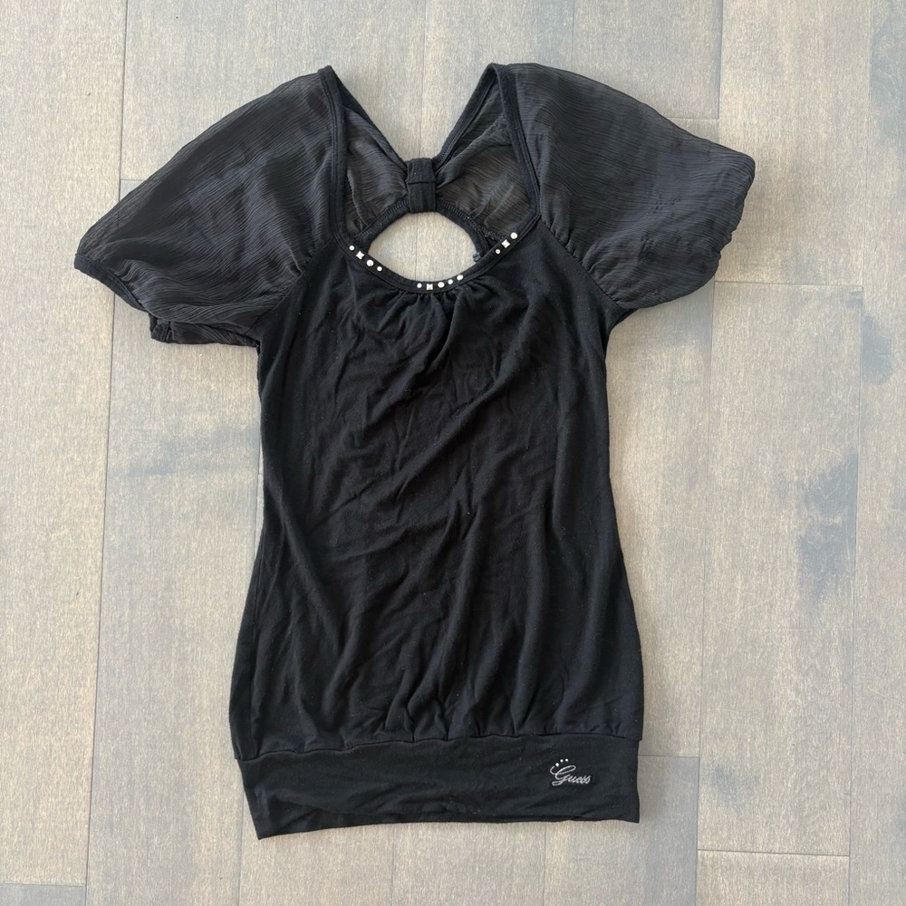 Guess Los Angeles Backless Black Top with Rhinestone Details